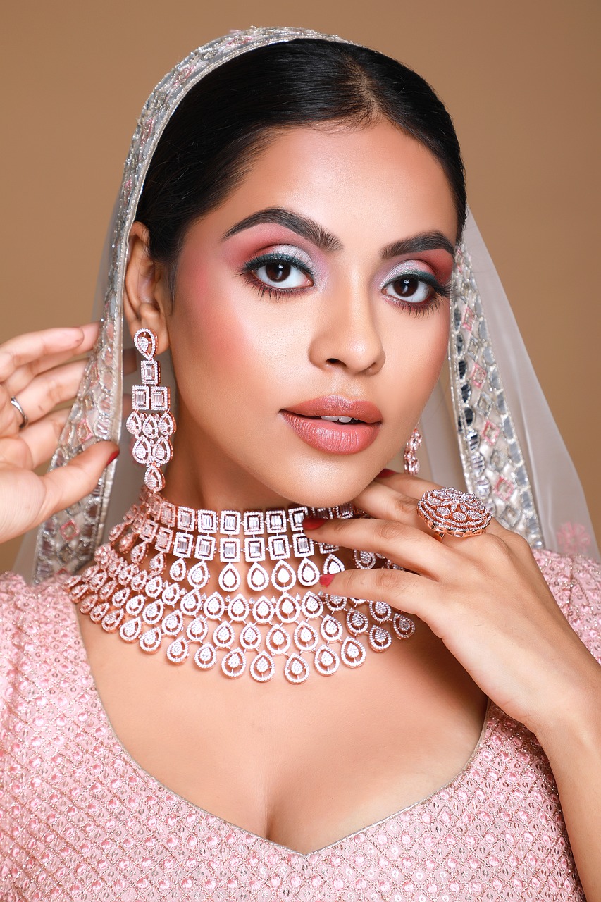 woman, beauty, portrait, bride, bridal, attire, fashion, jewelry, makeup, celebration, earrings, elegance, elegant, face, glamour, glow, model, necklace, traditional
